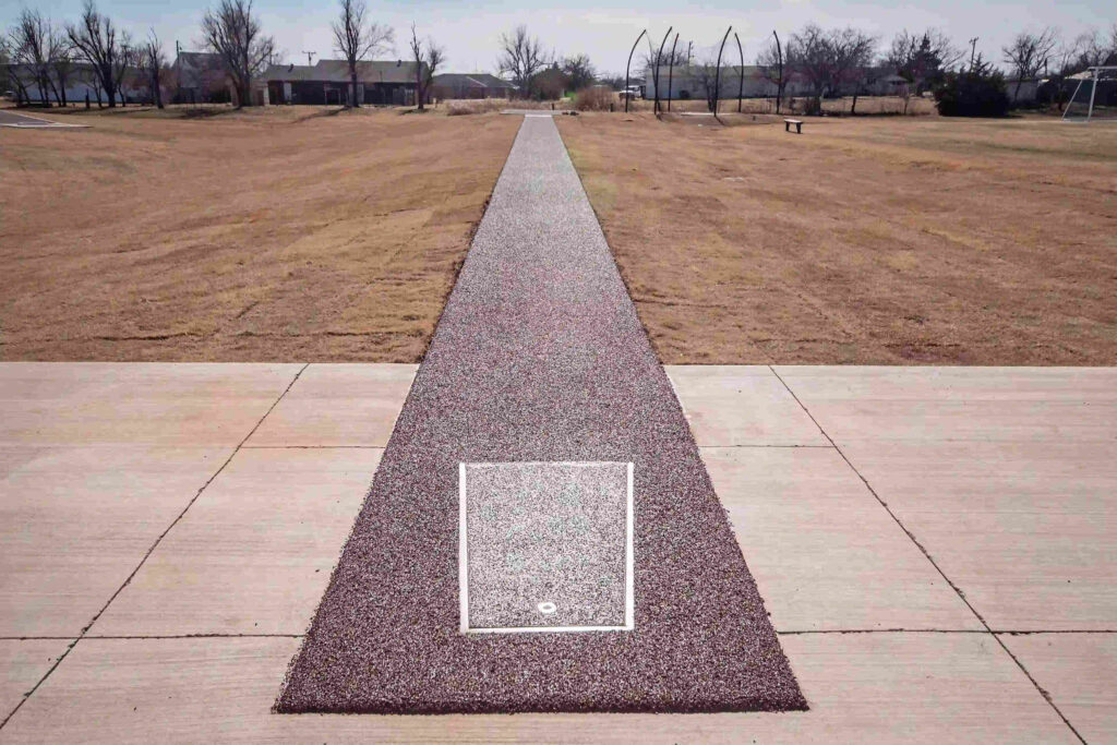 Long jump installed in sports track facility.