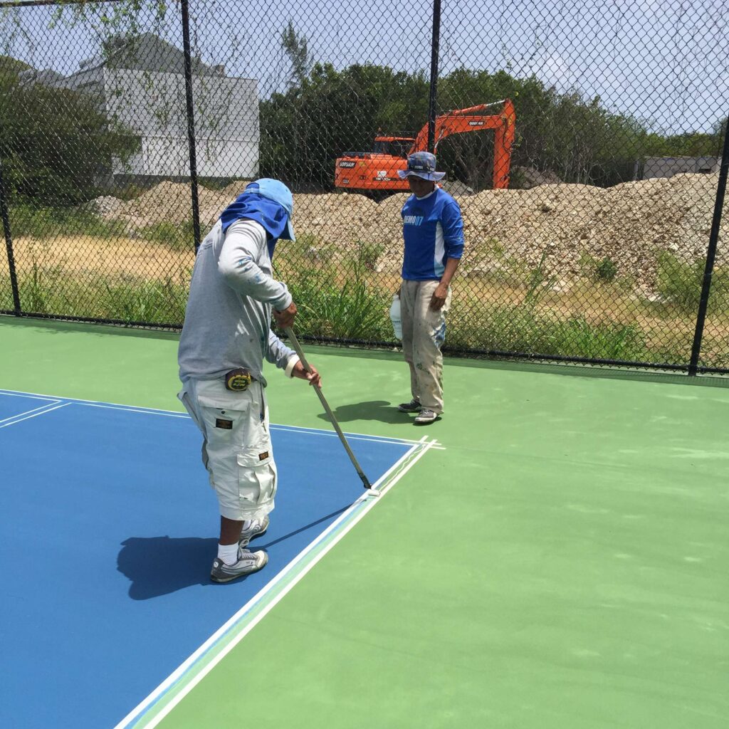 T3 Global Projects crew constructing a pickleball court.