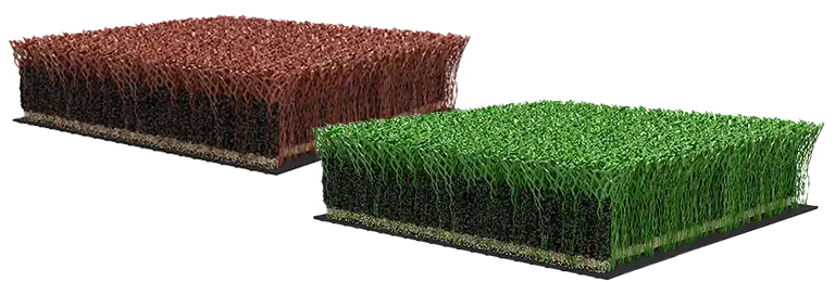 Multipurpose artificial turf system showing both green outfield grass and brown infield turf for shared sports facilities.